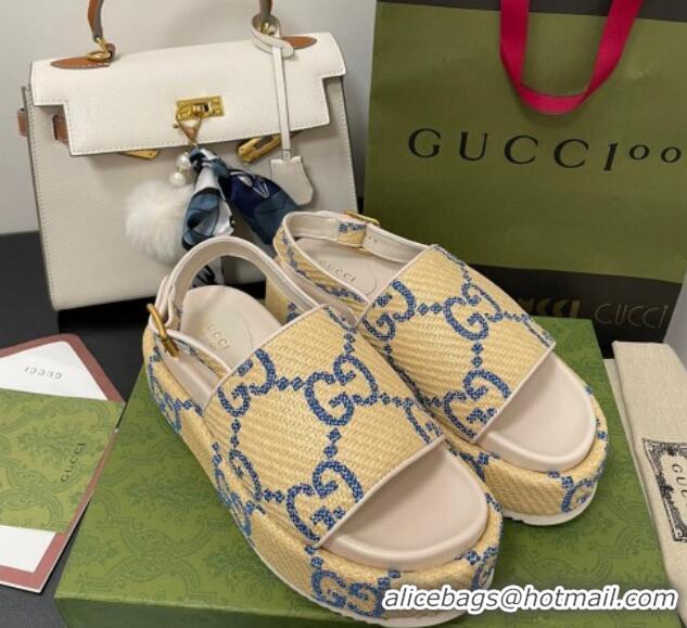 Discount Gucci GG Platform Sandal 5.5cm Beige/Blue 070412