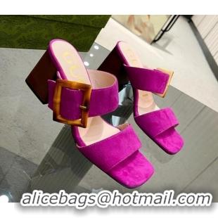 Good Quality Gucci Suede Sandals 7cm with Bamboo Buckle Pink 0706126