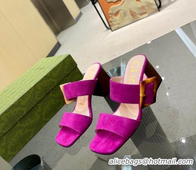 Good Quality Gucci Suede Sandals 7cm with Bamboo Buckle Pink 0706126