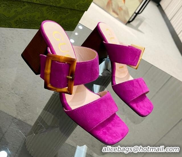 Good Quality Gucci Suede Sandals 7cm with Bamboo Buckle Pink 0706126