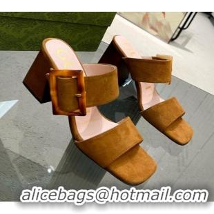 ​aaaaa Gucci Suede Sandals 7cm with Bamboo Buckle Brown 0706127