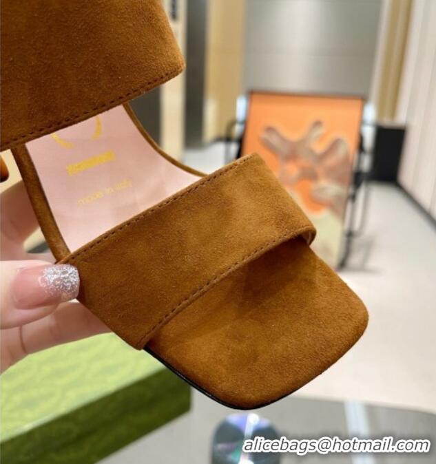 ​aaaaa Gucci Suede Sandals 7cm with Bamboo Buckle Brown 0706127