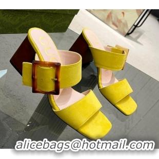 Good Looking Gucci Suede Sandals 7cm with Bamboo Buckle Yellow 706128