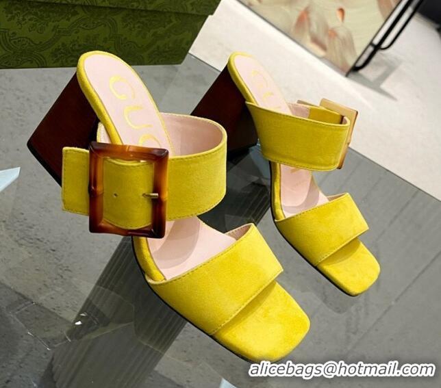 Good Looking Gucci Suede Sandals 7cm with Bamboo Buckle Yellow 706128