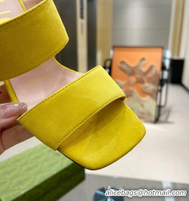 Good Looking Gucci Suede Sandals 7cm with Bamboo Buckle Yellow 706128