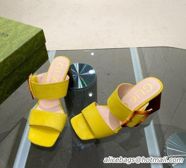 Good Looking Gucci Suede Sandals 7cm with Bamboo Buckle Yellow 706128