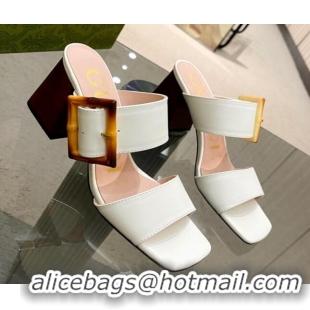 Grade Quality Gucci Suede Sandals 7cm with Bamboo Buckle White 706129