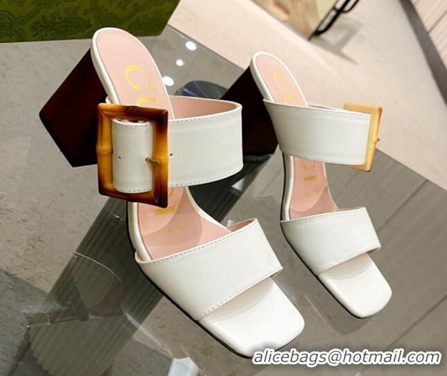 Grade Quality Gucci Suede Sandals 7cm with Bamboo Buckle White 706129