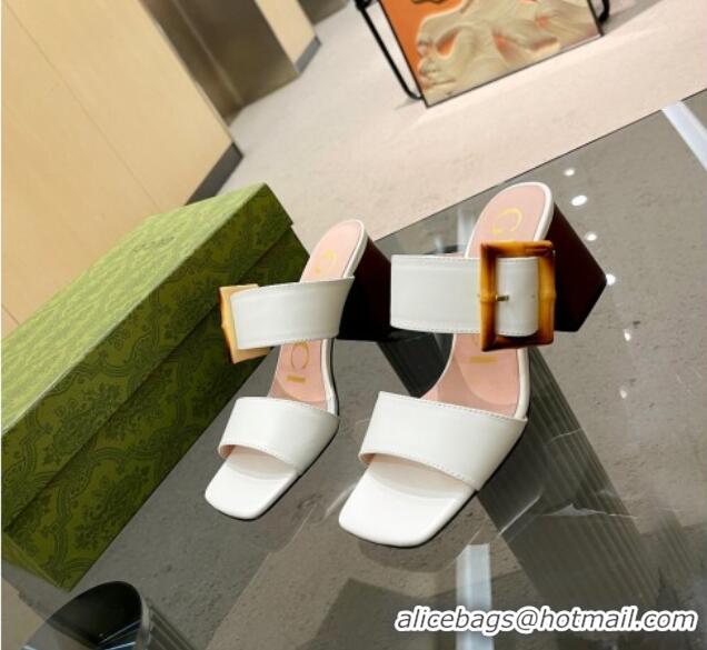 Grade Quality Gucci Suede Sandals 7cm with Bamboo Buckle White 706129