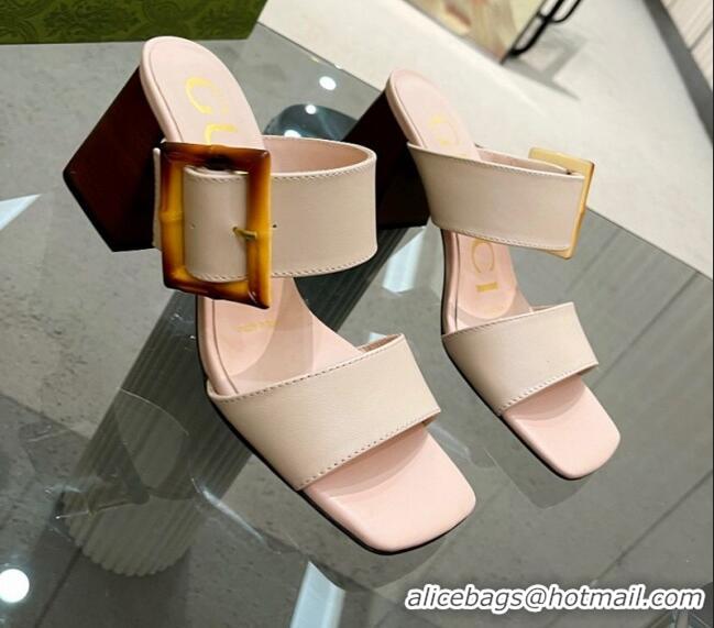 Low Cost Gucci Suede Sandals 7cm with Bamboo Buckle Nude 706130