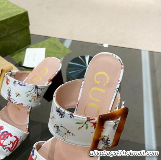 Purchase Gucci Print Sandals 7cm with Bamboo Buckle White 706132