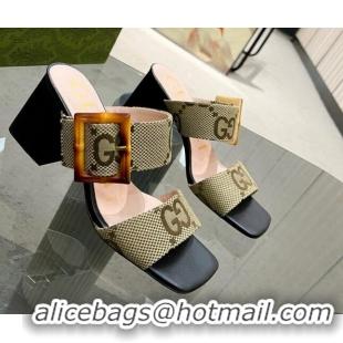 Shop Duplicate Gucci Maxi GG Canvas Sandals 7cm with Bamboo Buckle Beige 706135