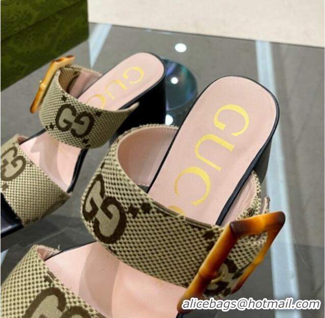 Shop Duplicate Gucci Maxi GG Canvas Sandals 7cm with Bamboo Buckle Beige 706135