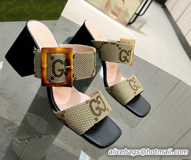 Shop Duplicate Gucci Maxi GG Canvas Sandals 7cm with Bamboo Buckle Beige 706135