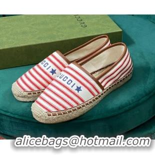 Stylish Gucci Striped Canvas Espadrilles White/Red/Brown 071899