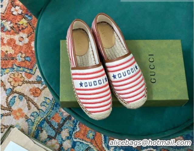 Stylish Gucci Striped Canvas Espadrilles White/Red/Brown 071899