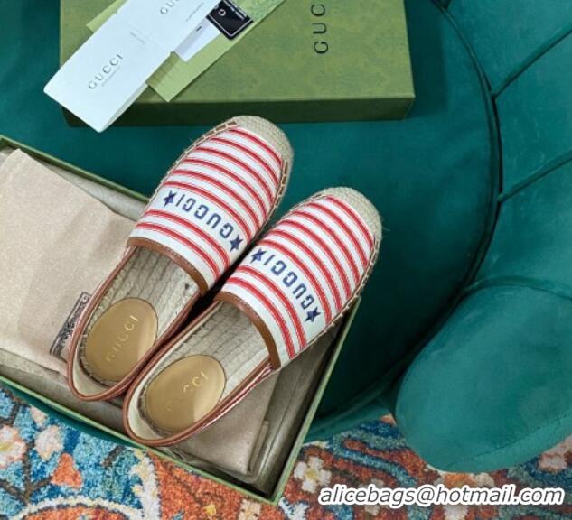 Stylish Gucci Striped Canvas Espadrilles White/Red/Brown 071899