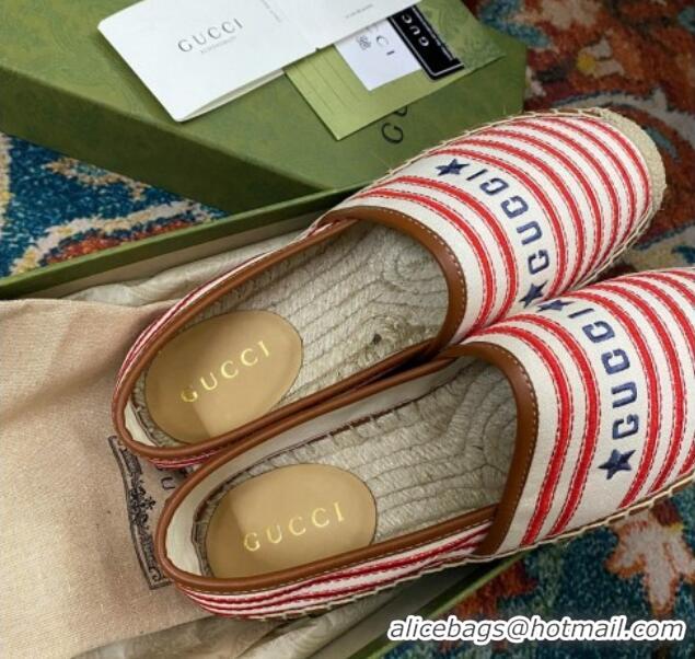 Stylish Gucci Striped Canvas Espadrilles White/Red/Brown 071899