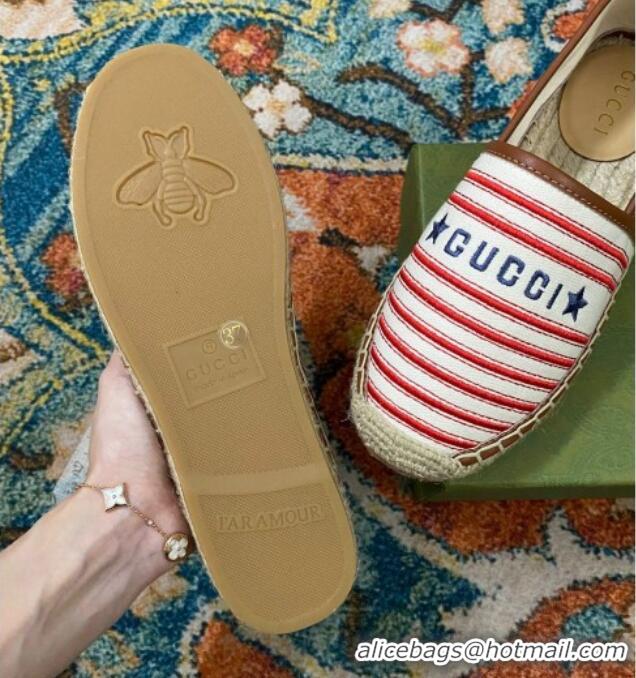 Stylish Gucci Striped Canvas Espadrilles White/Red/Brown 071899