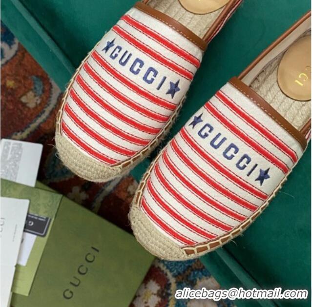 Stylish Gucci Striped Canvas Espadrilles White/Red/Brown 071899