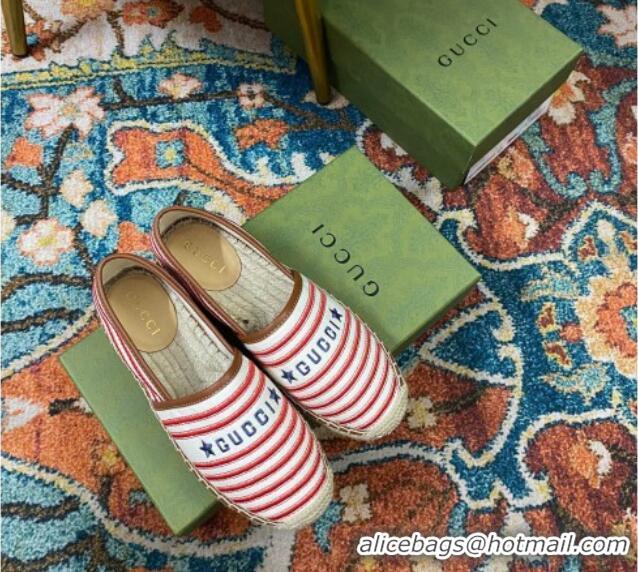 Stylish Gucci Striped Canvas Espadrilles White/Red/Brown 071899