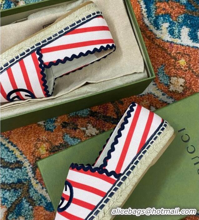 Sumptuous Gucci Striped Canvas Espadrilles White/Red/Blue 718100