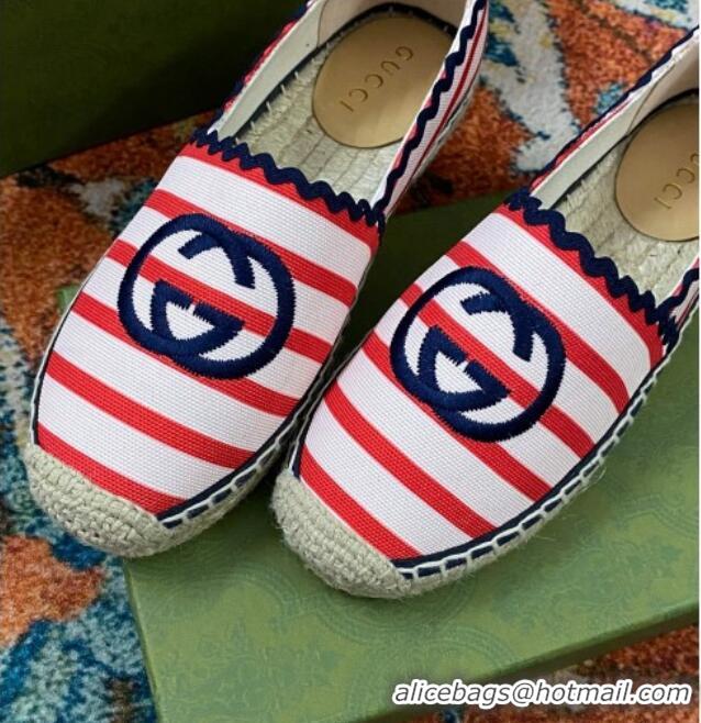 Sumptuous Gucci Striped Canvas Espadrilles White/Red/Blue 718100