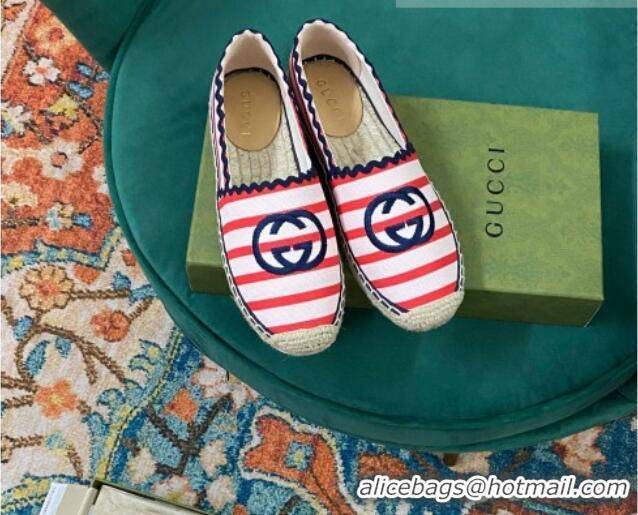 Sumptuous Gucci Striped Canvas Espadrilles White/Red/Blue 718100