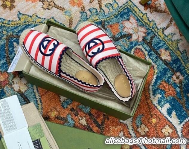 Sumptuous Gucci Striped Canvas Espadrilles White/Red/Blue 718100