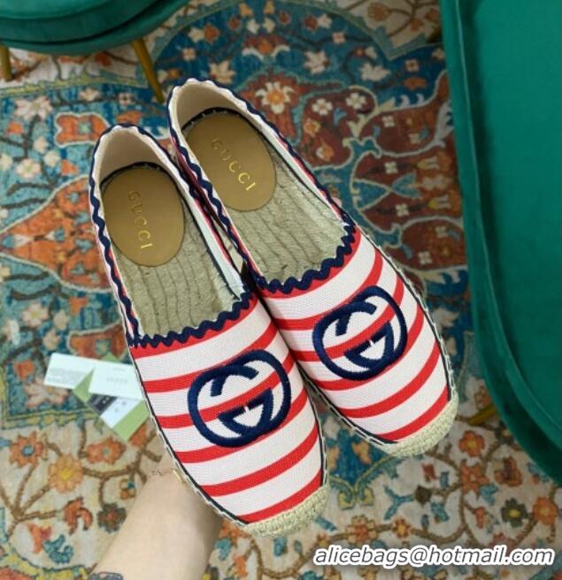 Sumptuous Gucci Striped Canvas Espadrilles White/Red/Blue 718100