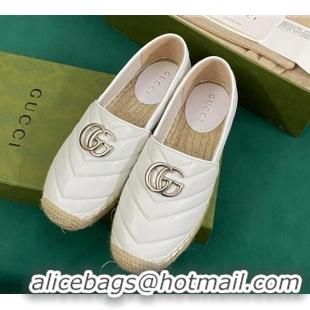 Grade Quality Gucci Chevron Leather Espadrilles White/Silver 0718101