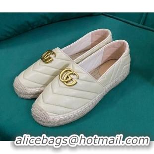 Charming Gucci Chevron Leather Espadrilles Cream White 718104