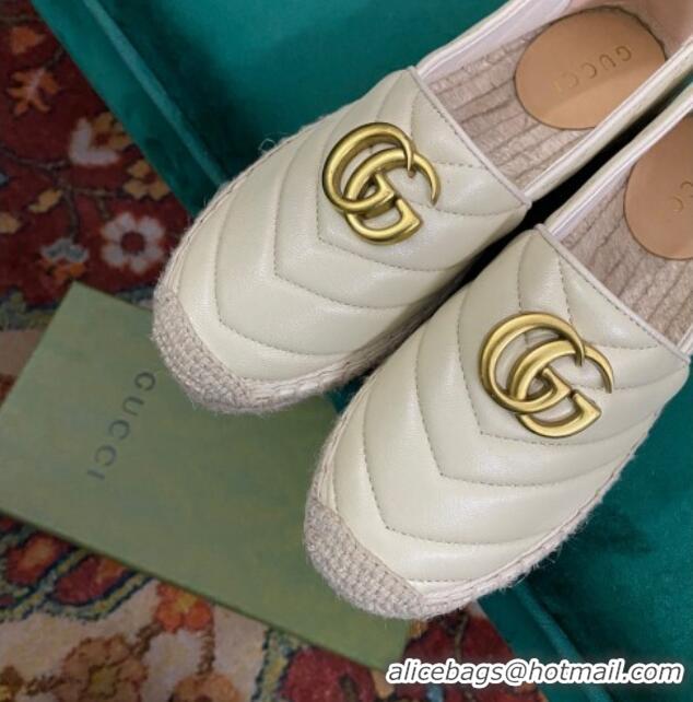 Charming Gucci Chevron Leather Espadrilles Cream White 718104