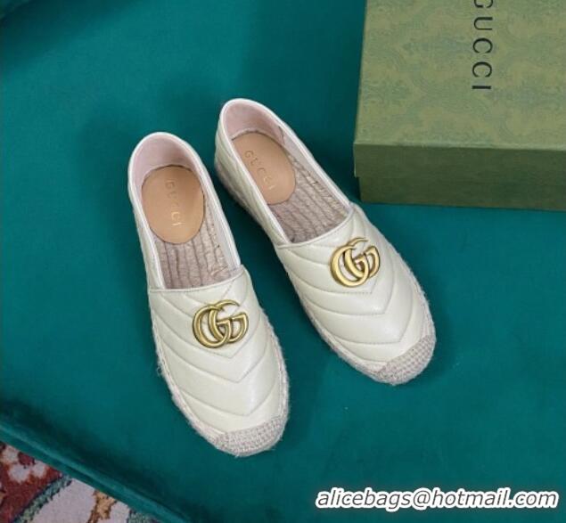 Charming Gucci Chevron Leather Espadrilles Cream White 718104