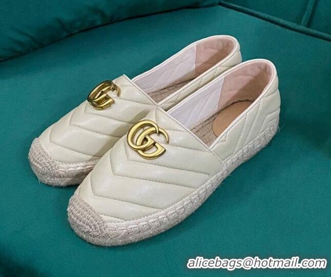 Charming Gucci Chevron Leather Espadrilles Cream White 718104