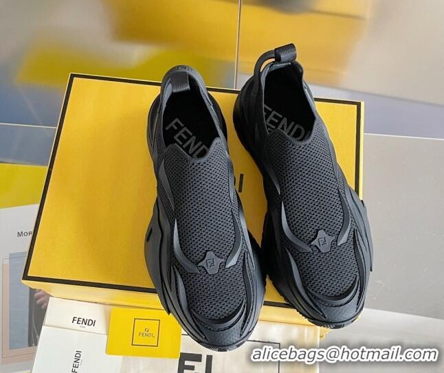 Top Design Fendi Flow Mesh Running Sneakers Black 520118