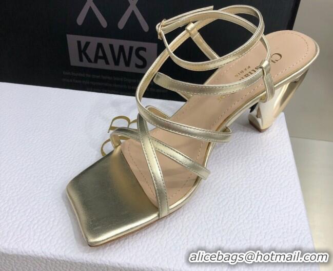 Duplicate Fendi Rhodes Lambskin Strap Heel Sandals 7.5cm Gold 2060171