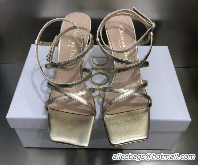 Duplicate Fendi Rhodes Lambskin Strap Heel Sandals 7.5cm Gold 2060171