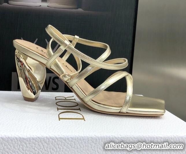 Duplicate Fendi Rhodes Lambskin Strap Heel Sandals 7.5cm Gold 2060171