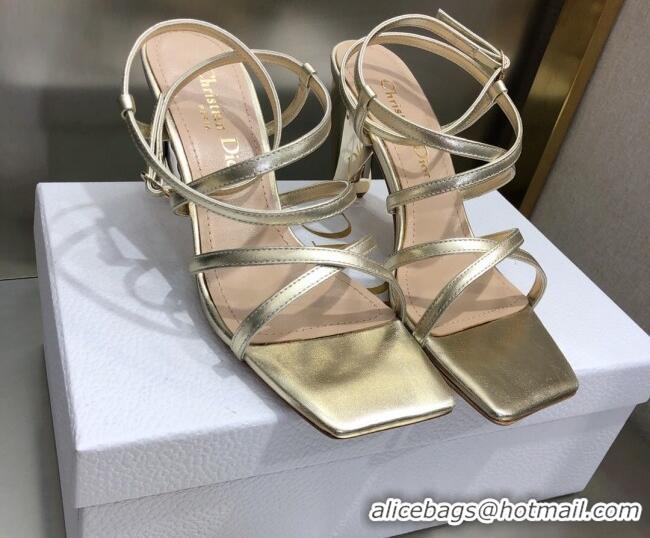 Duplicate Fendi Rhodes Lambskin Strap Heel Sandals 7.5cm Gold 2060171