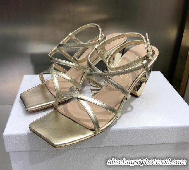 Duplicate Fendi Rhodes Lambskin Strap Heel Sandals 7.5cm Gold 2060171