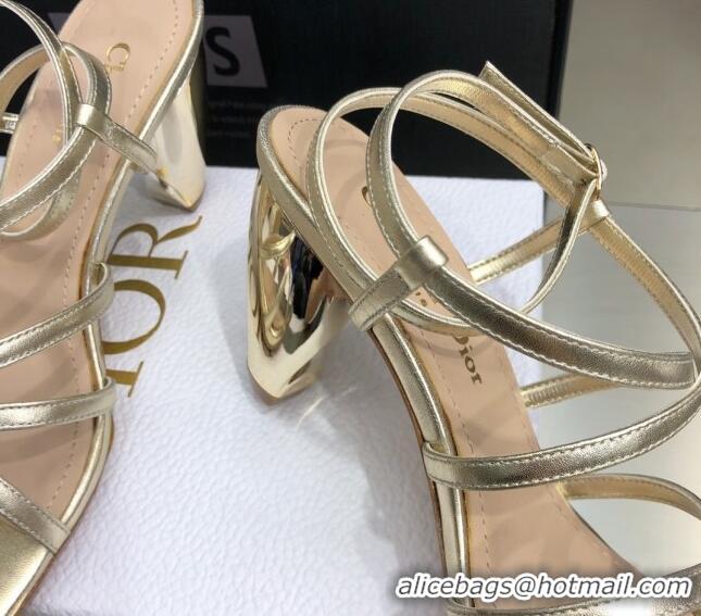 Duplicate Fendi Rhodes Lambskin Strap Heel Sandals 7.5cm Gold 2060171