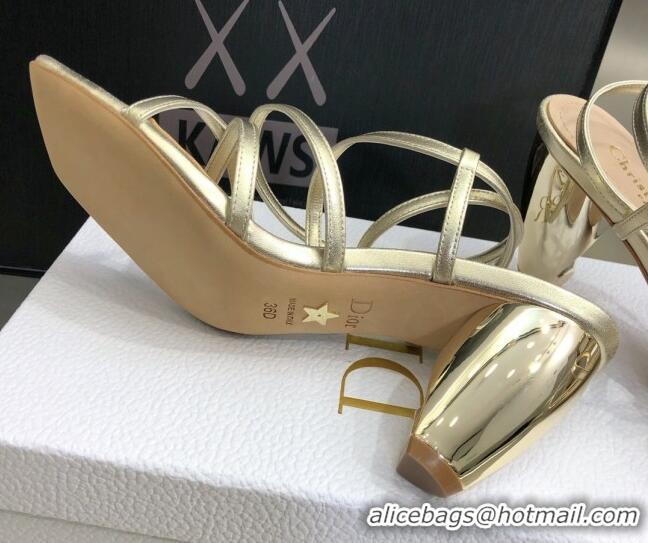 Duplicate Fendi Rhodes Lambskin Strap Heel Sandals 7.5cm Gold 2060171