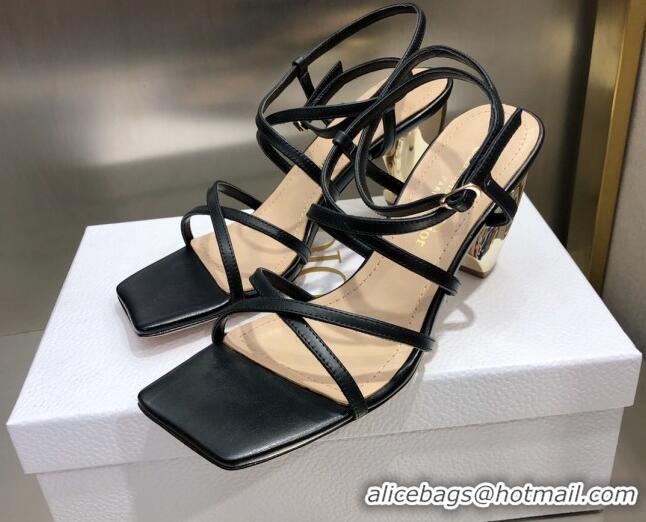 Sumptuous Fendi Rhodes Lambskin Strap Heel Sandals 7.5cm Black 2060172