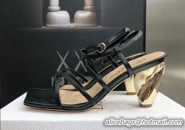 Sumptuous Fendi Rhodes Lambskin Strap Heel Sandals 7.5cm Black 2060172