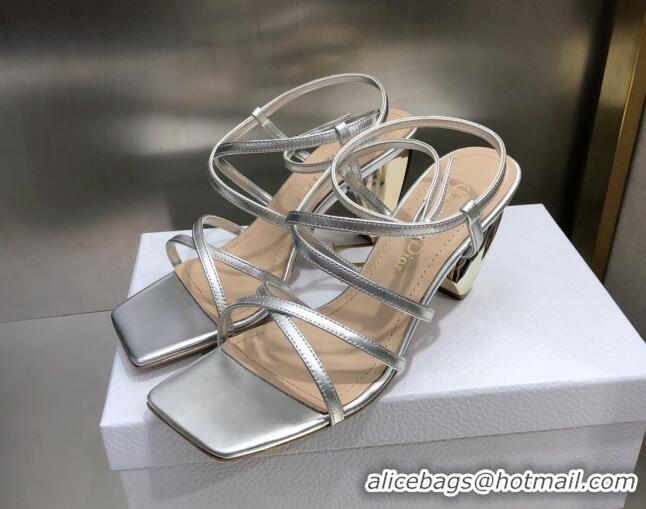 Original Cheap Fendi Rhodes Lambskin Strap Heel Sandals 7.5cm Silver 2060174