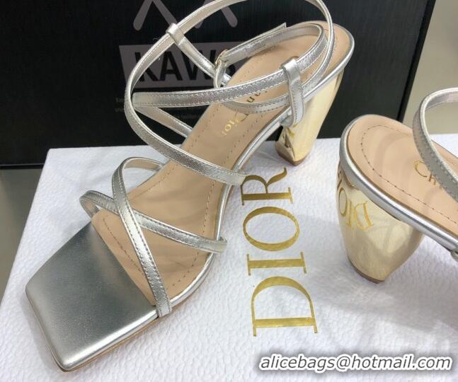 Original Cheap Fendi Rhodes Lambskin Strap Heel Sandals 7.5cm Silver 2060174