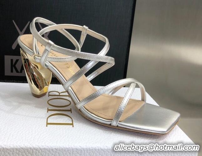 Original Cheap Fendi Rhodes Lambskin Strap Heel Sandals 7.5cm Silver 2060174