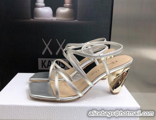 Original Cheap Fendi Rhodes Lambskin Strap Heel Sandals 7.5cm Silver 2060174