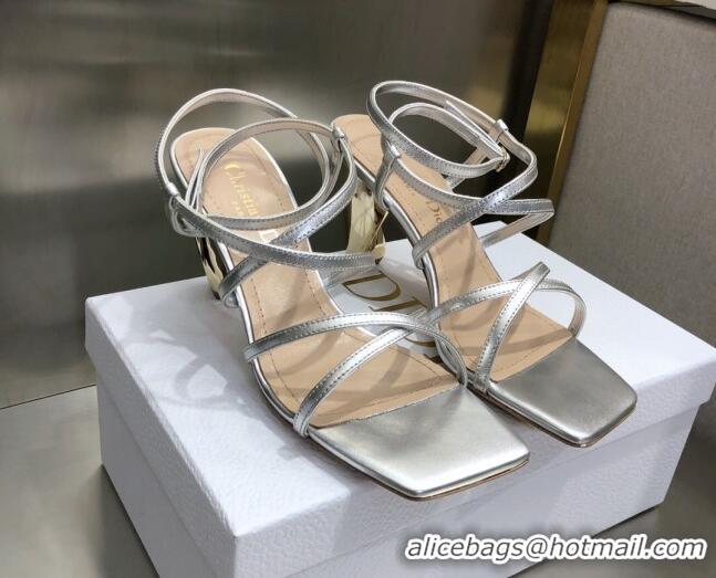 Original Cheap Fendi Rhodes Lambskin Strap Heel Sandals 7.5cm Silver 2060174